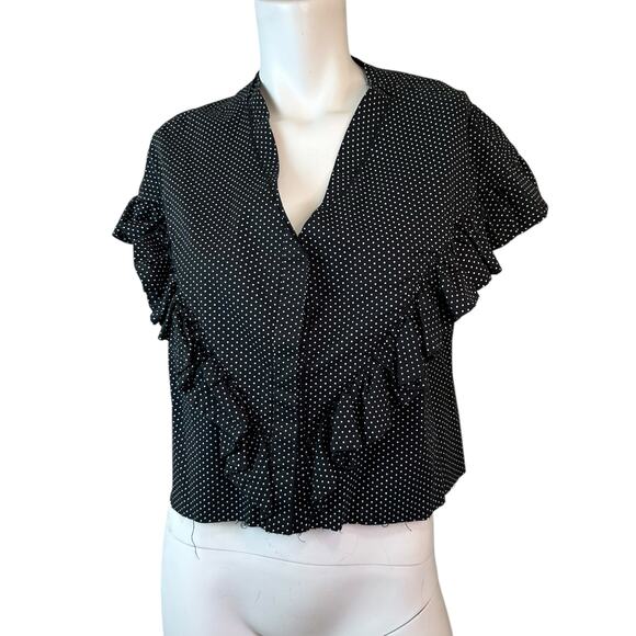 PASKAL CROP Polka Dot Ruffle Trim Blouse Cut By Hand sz M $330 Flawed-Read desc - Picture 7 of 8